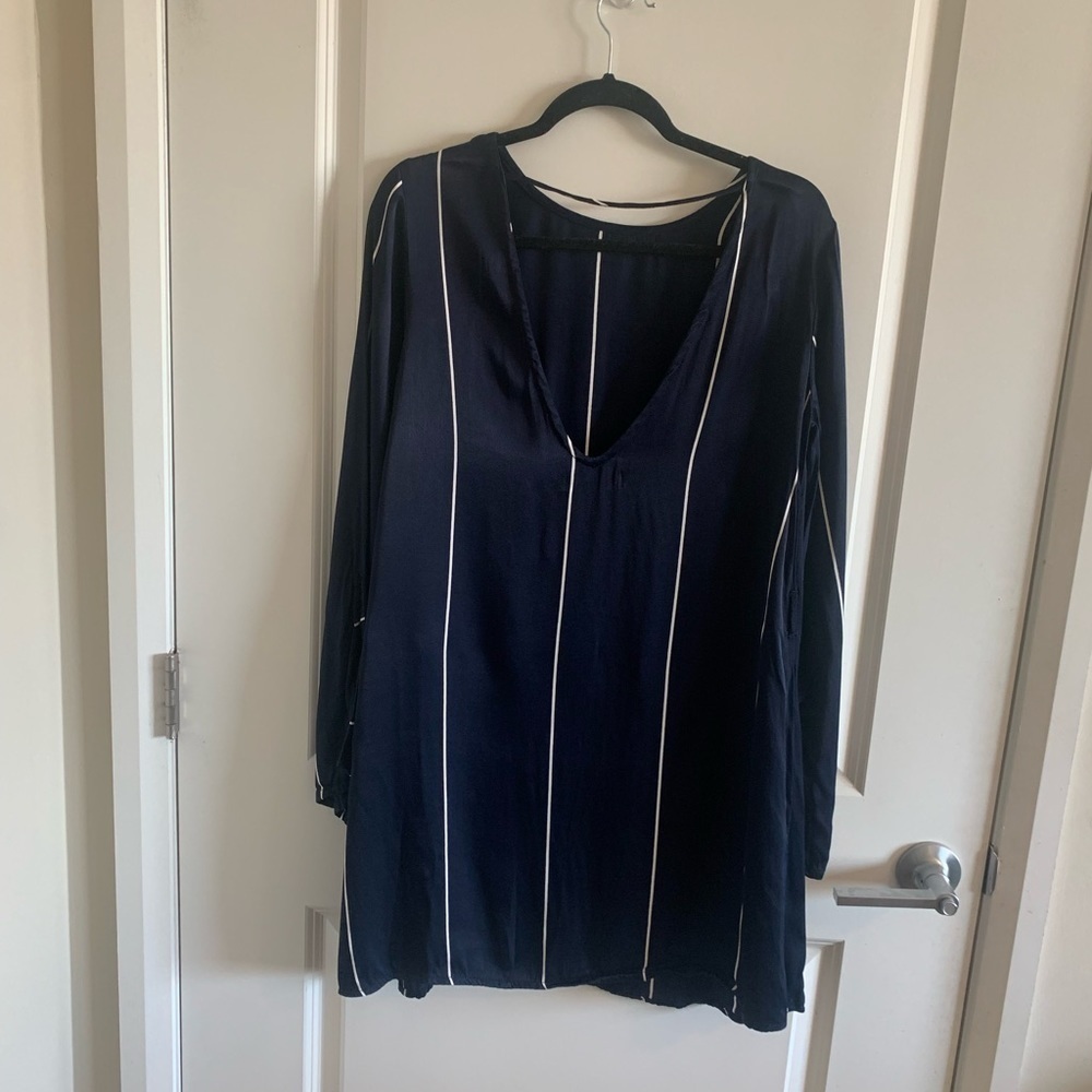 Faithfull the Brand Blue Striped Mini Dress Slip Satin V-back Size 4 - Picture 5 of 14